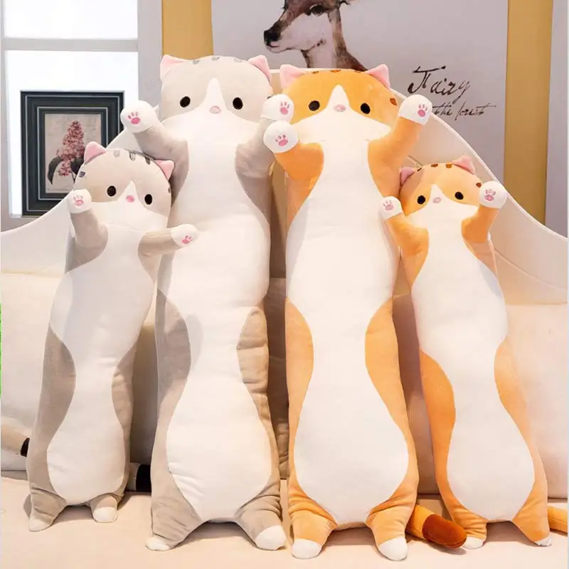 

Popular Long Cat Throw Pillow Sleep Seat Cushion Cojines Almofada Plush Knee Pillow Cute To Send Children Decorativos 1PC