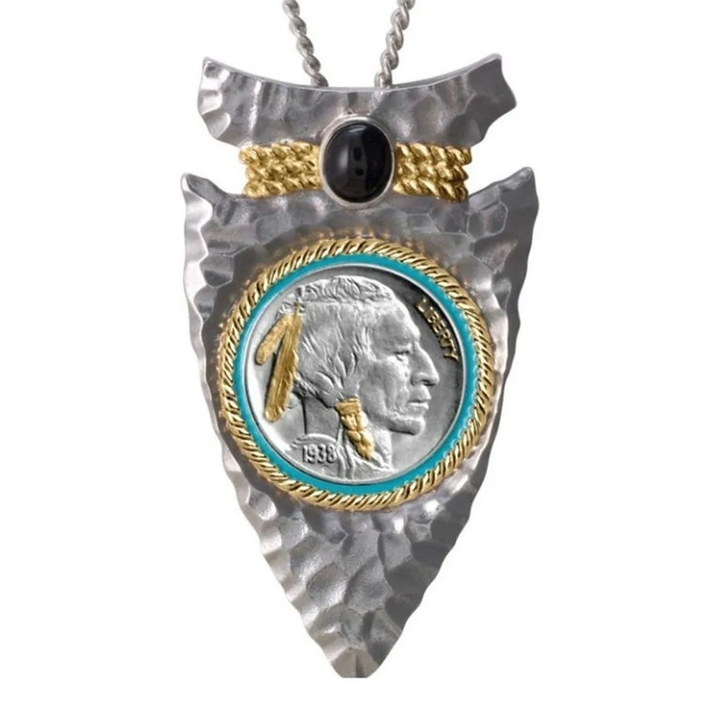 

Men and Women Retro Punk Hip Hop Necklace Pendant Arrow Ethnic Style Portrait Embossed Birthday Gift Party Jewelry Wholesale