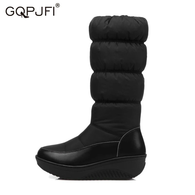 

Зимние теплые женские сапоги для снежной погоды, Женские однотонные сапоги из хлопка с флисовой подкладкой, высокие сапоги с боковой молнией, женская обувь на платформе