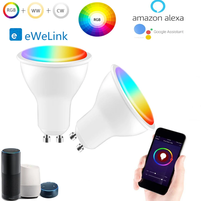 Wifi смарт Gu10 светодиодный светильник лампы Точечный приложение eWeLink 4 Вт RGB + CCT