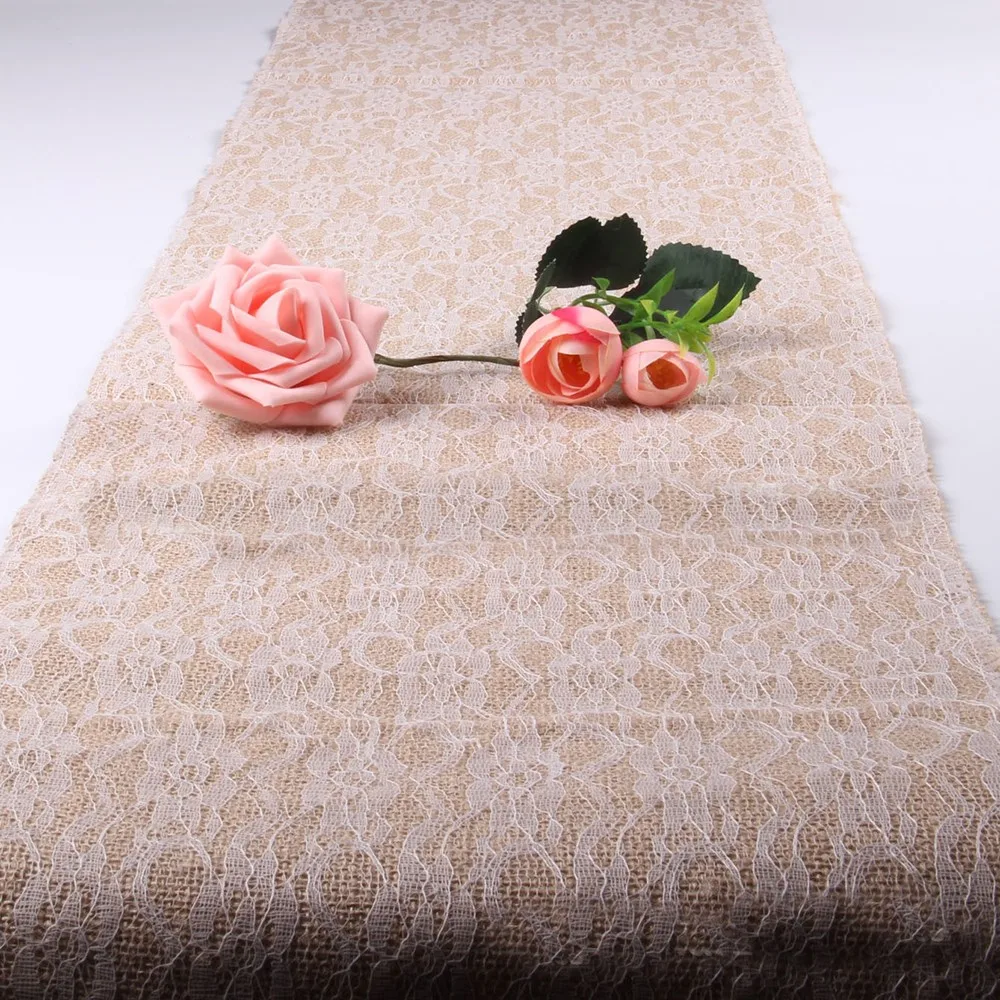 Мешковины день рождения настольный бегун винтажная кружевная скатерть для стола