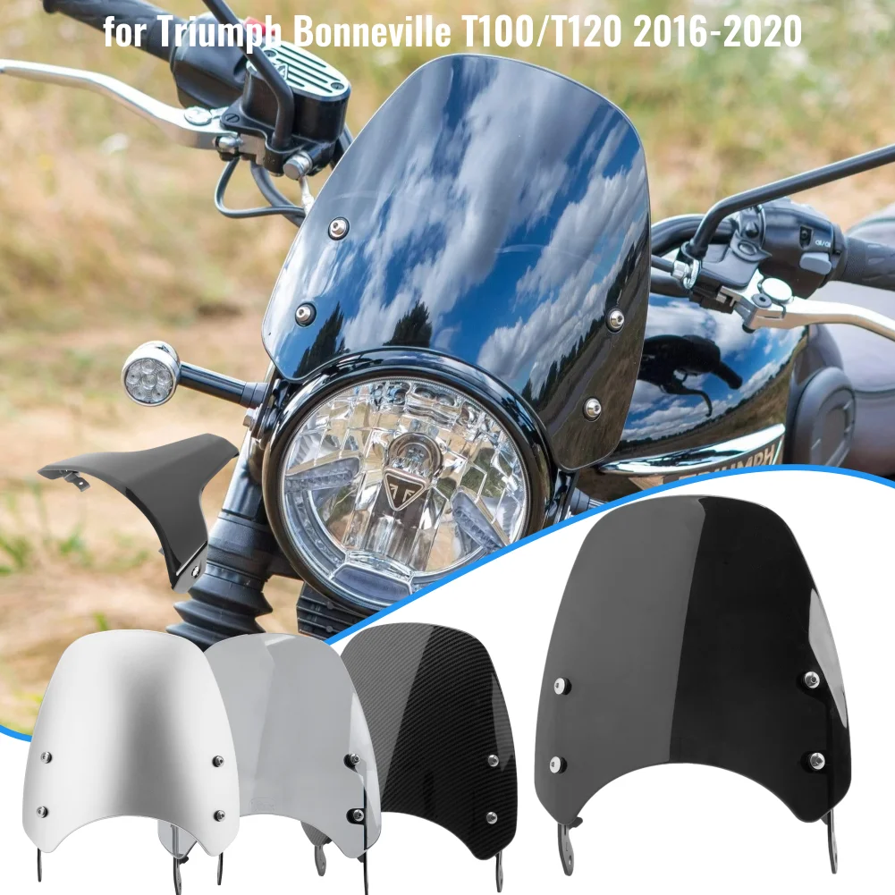 Motorcycle Windscreen Windshield Fly Screen Shield Wind Deflector for Triumph Bonneville T100 T120 2016-2020 2017 2018 2019