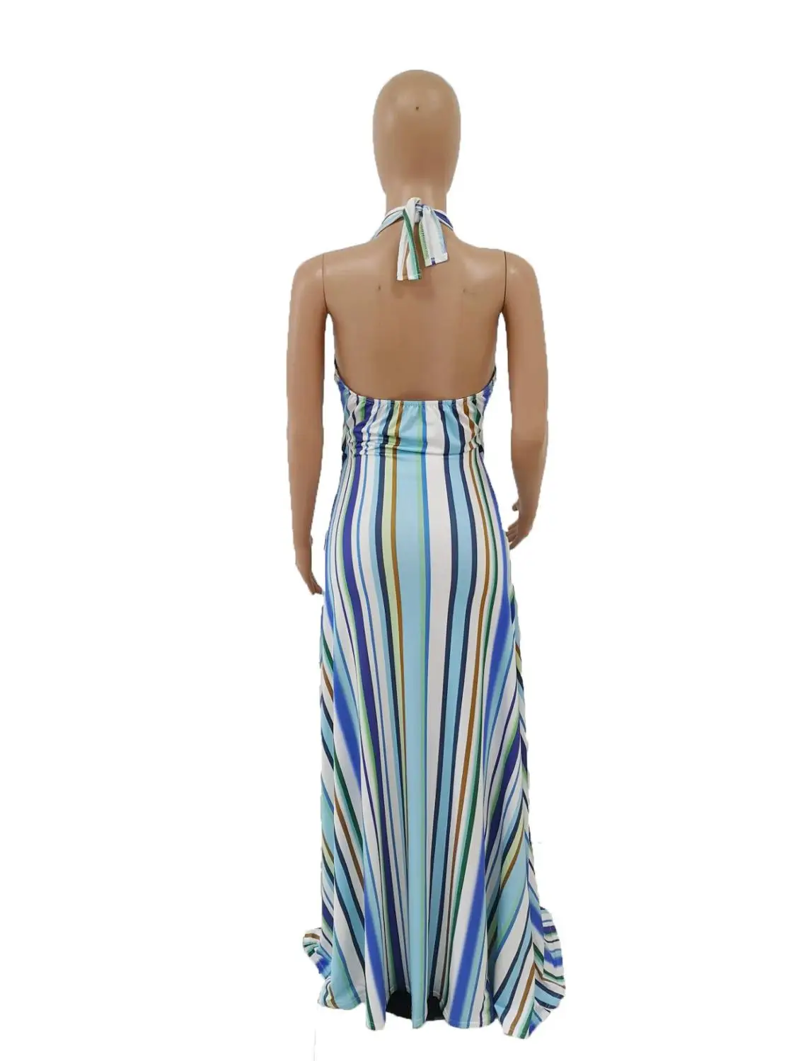 

New casual loose Stripe Print Dress summer fashion V-neck sleeveless women's Vest long skirt
