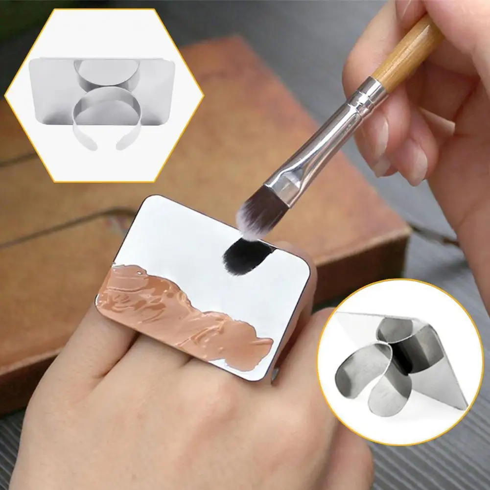 

Portable Unique Wide Application Easy to Clean Finger Palette Stainless Steel Mixing Palette Durable for Makeup