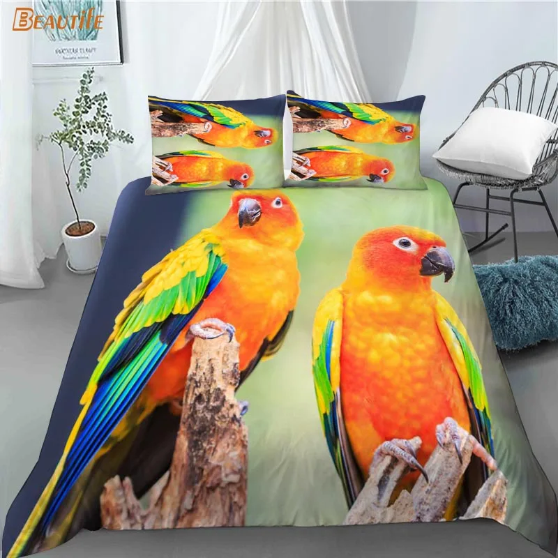 Juego de fundas de edred&oacute;n personalizadas para el hogar, Set de ropa de cama de 3 piezas con dise&ntilde;o de loro y animales, a la moda, 1009-5