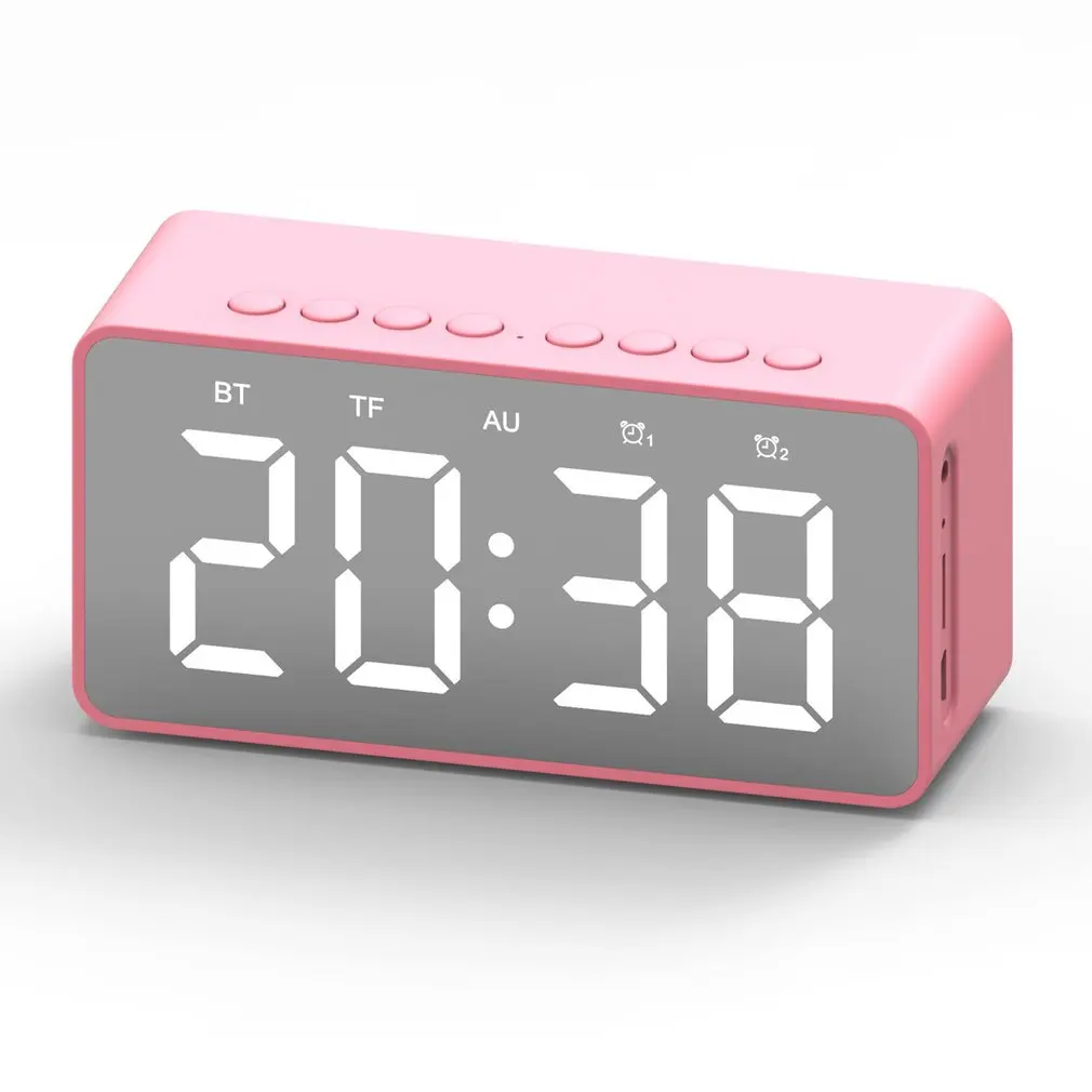 Pink BT506 светодиодный Будильник беспроводной динамик мини зеркало с экранные часы Подарочная карта бас маленький звук профессиональный - Цвет: Pink