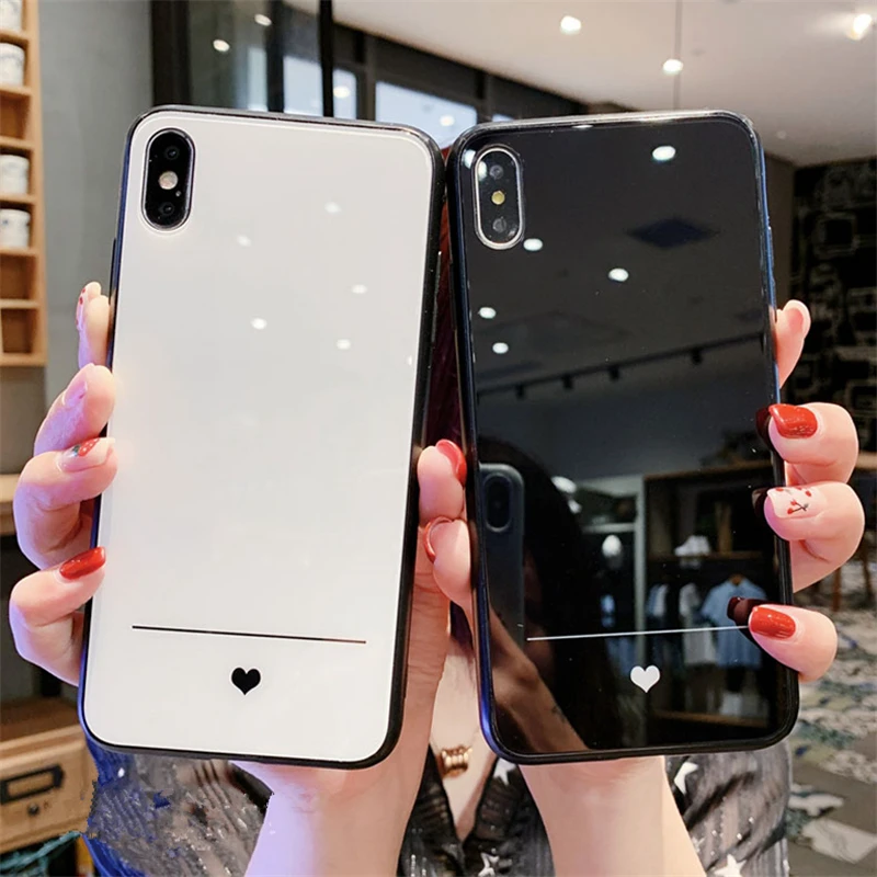 Чехол из закаленного стекла для IPhone 12 11 Pro Max Se 2020 Простой Тонкий чехол с сердцем 6 6S