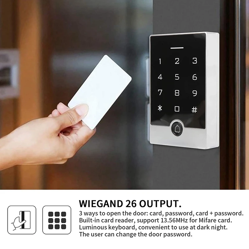 

DOOR Access Control System Standalone Keyboard and Proximity RFID Card Reader with 13.56 MHz Wiegand 26-Bit Security