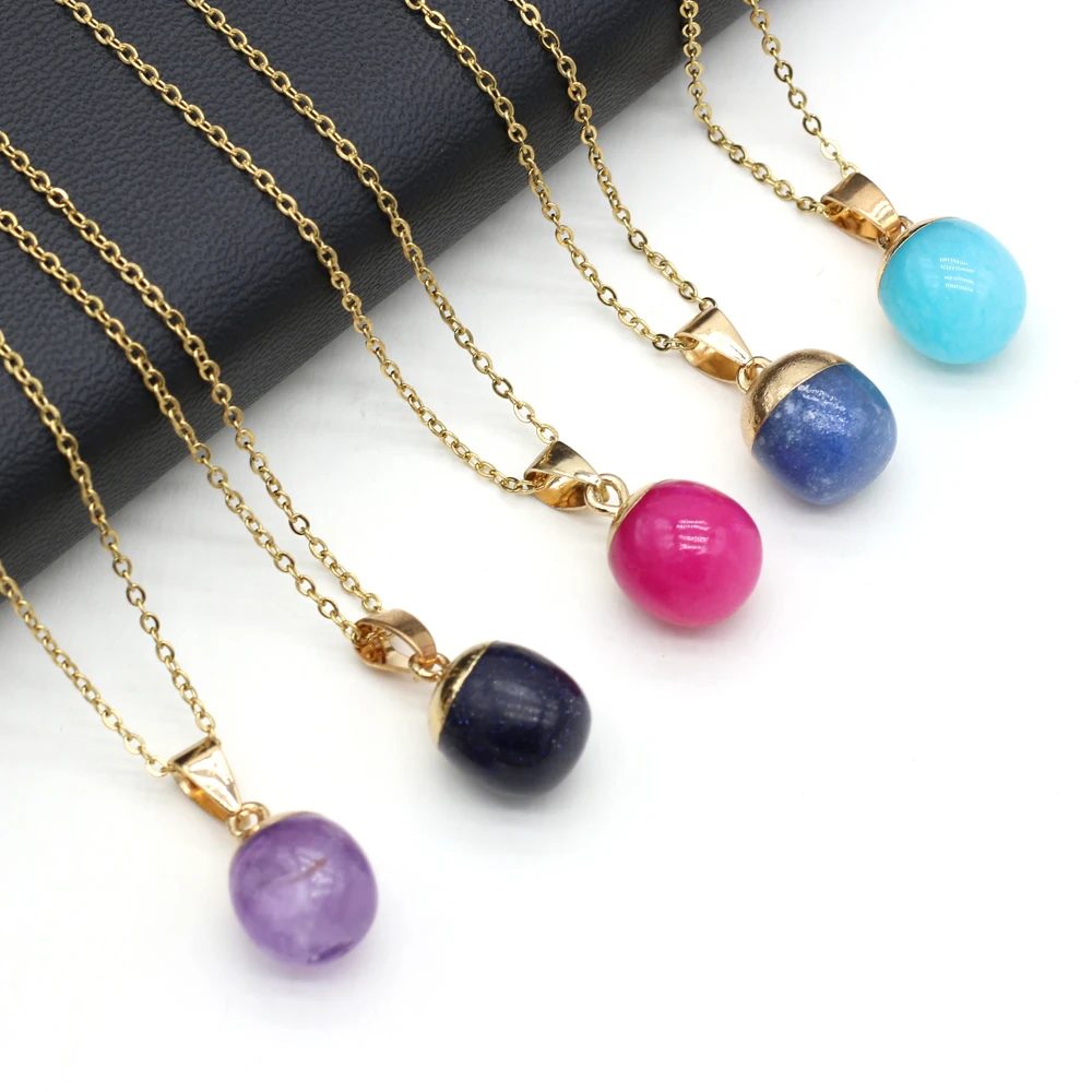 

Adzuki Bean Shape Pendant Necklace Natural Stone Amethyst lapis lazuli Rose Quartz Agate Charm for Women Jewelry Gifts 13x18mm