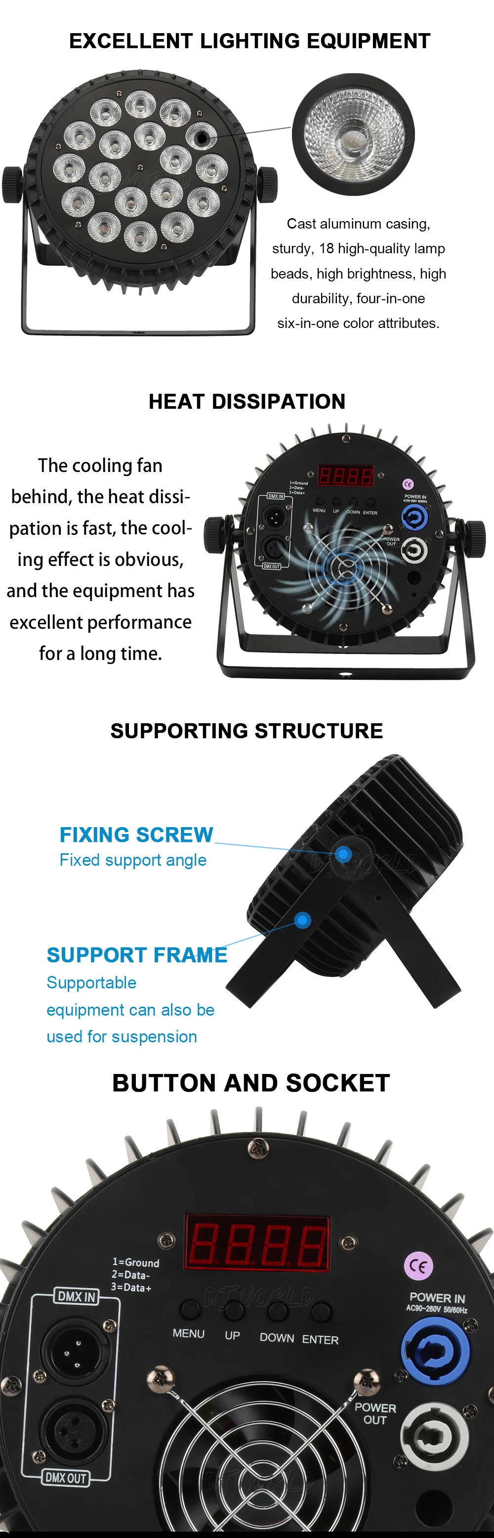 4 шт./лот алюминиевый сплав светодиодный Par 18x18 Вт RGBWA+ УФ цветное освещение DMX512 Каналы для мероприятий Дискотека вечерние ночной клуб Бальные сцены