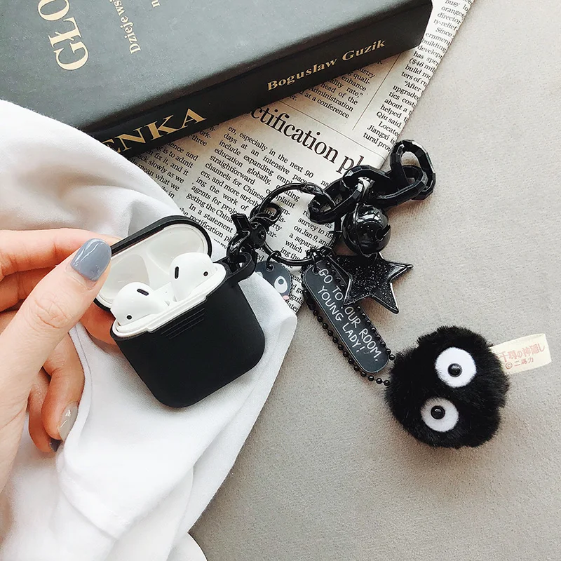 Black Totoro Briquettes Doll Key Ring Silicone Case for Apple airpods Case Accessories Bluetooth Earphone Cases Protective Cover