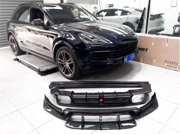 

REAL CARBON FIBER Front Bumper Lip Spoiler Rear Trunk Diffuser Side Body Skirt For Porsche Cayenne 2018 2019 2020