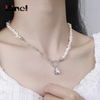 kinel simple minimalist short pearl necklace for women 925 sterling silver clear cubic zircon chain necklaces wedding jewelry