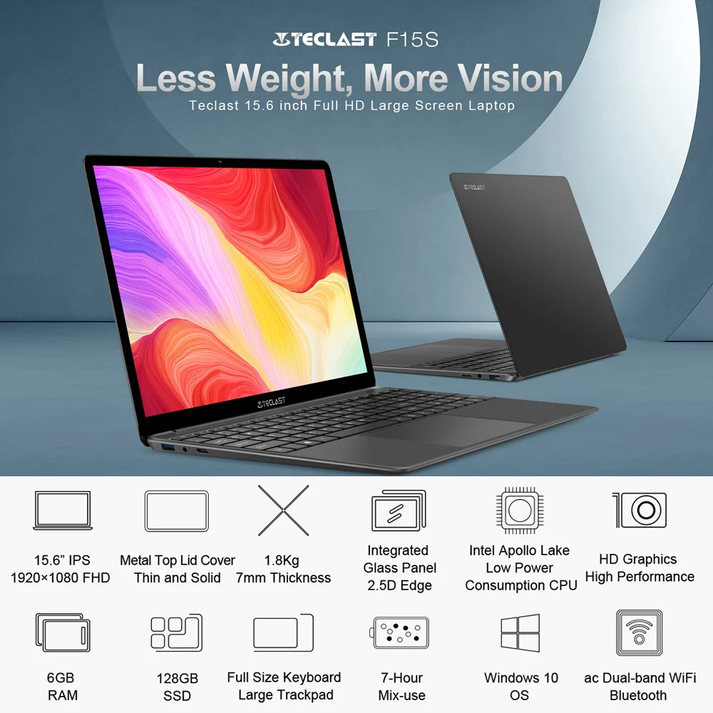Текласт F15S 15,6-дюймовый ноутбук с Windows 10, ноутбук 1920x1080 Intel Apollo Lake Laptops 6 ГБ ОЗУ 128 ГБ ПЗУ двойной WiFi HDMI