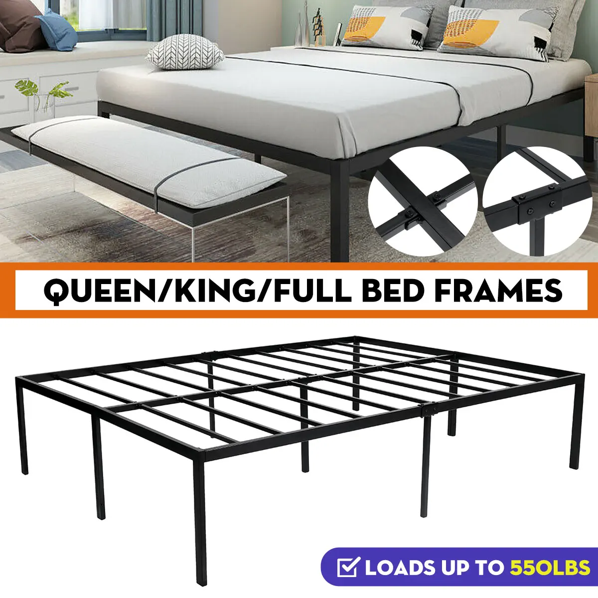 

Новинка, металлическая железная подставка, платформа, рамка для кровати, основание для матраса, Королевский размер, черная мебель для спаль...