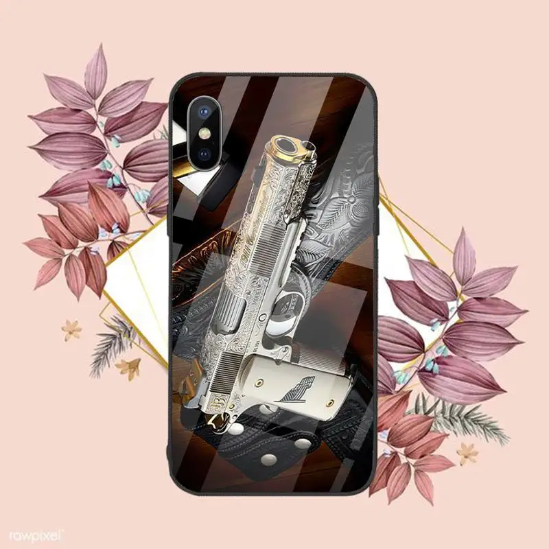 

Limited Edition 24K Gold 1911 Guns Phone Case Tempered glass For iphone 6 6S 7 8 plus X XS XR 11 12 mini PRO MAX