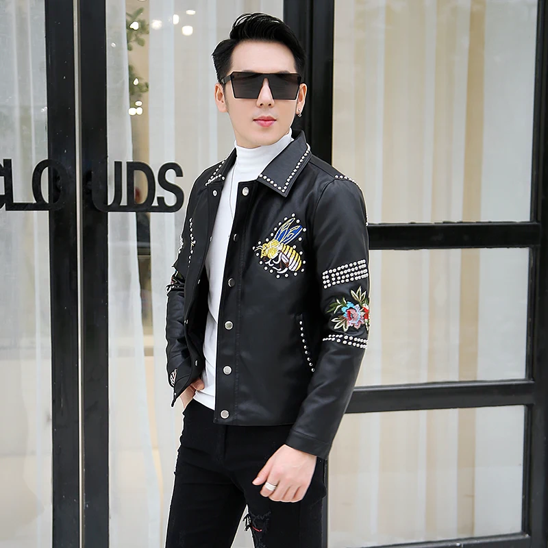 Кожаные куртки в стиле панк с заклепками повседневные кожаные Chaqueta De Cuero Moto