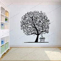 home art design murals modern room interior tree with books wall decal library school classroom vinyl sticker education cx1631