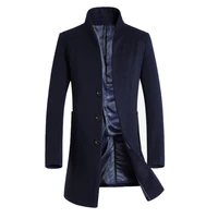 dropshippingwinter warm men jacket long solid color woolen trench coat outwear overcoat