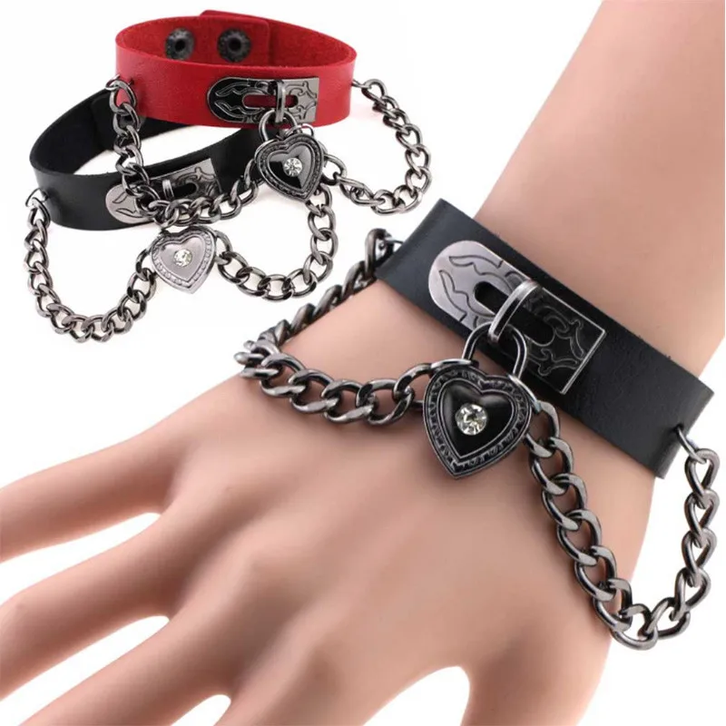 Винтажный панк браслет с подвеской в виде сердца для женщин и мужчин