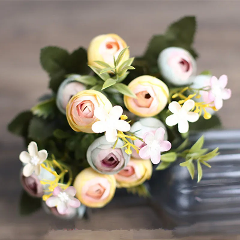 13 головок/Букет шелковых чайных роз искусственные цветы букет невесты