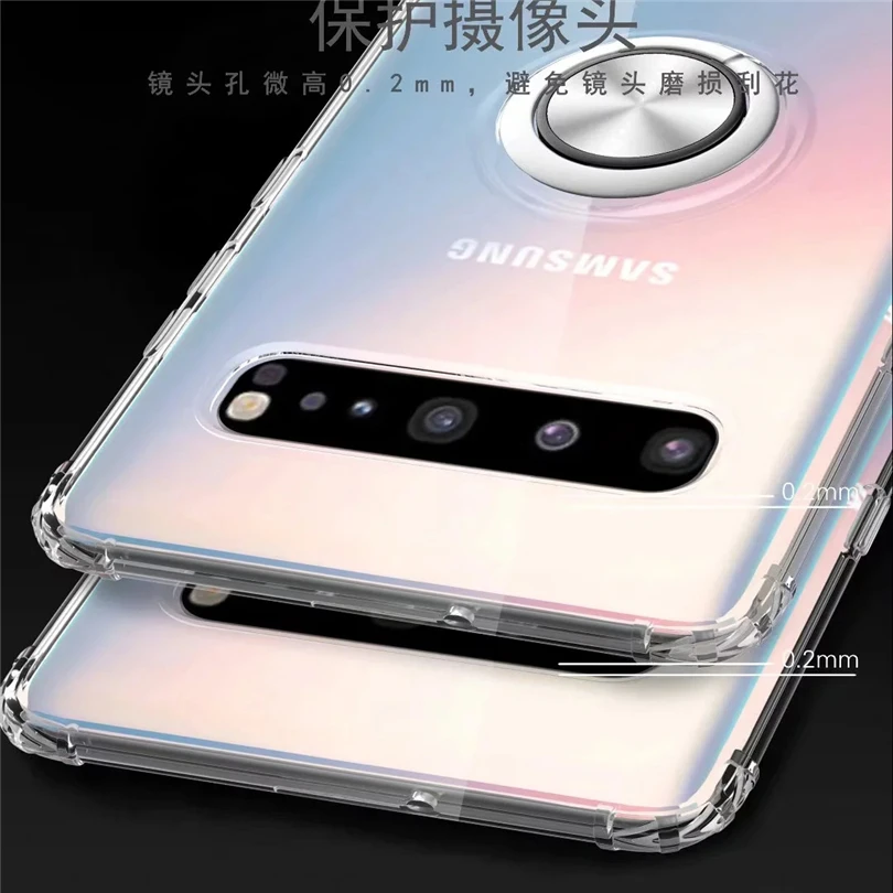 Automatic Pop up Phone Case For Samsung Galaxy S10 5G Plus S10E Cover With Bombable Ring Clear Slim Rubber Skin |