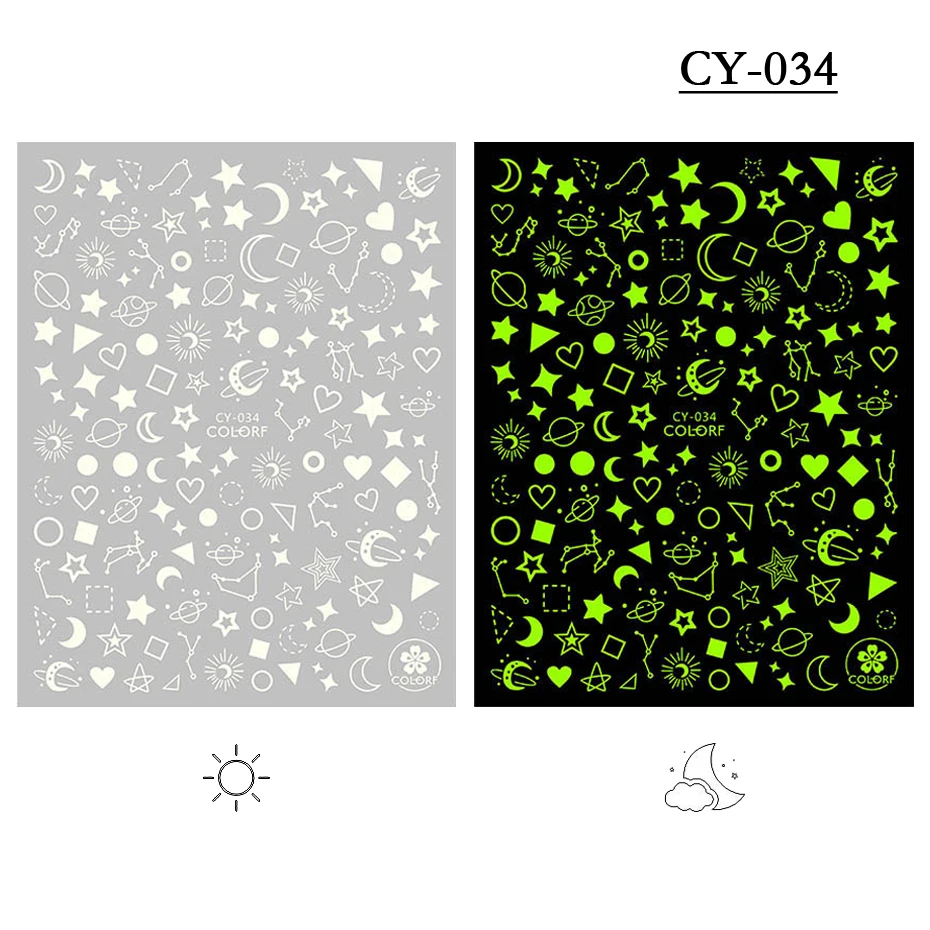 1pcs 3D Luminous Nail Stickers Flame Butterfly Star Moon Summer Design Glow in The Dark Sliders Manicure Decorations Wholesale