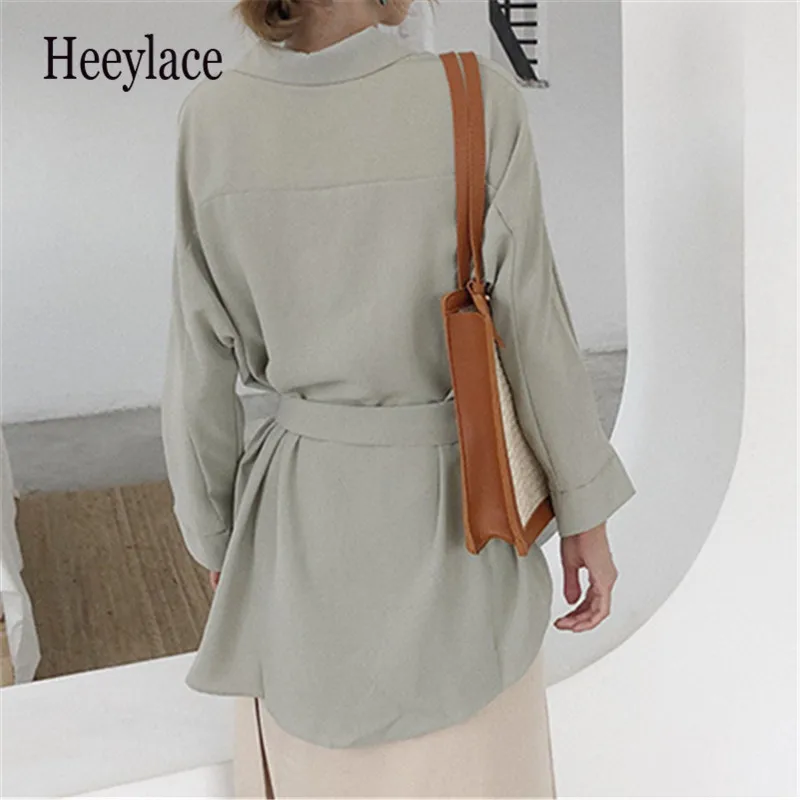 

Women Long Blouse Casual Single Breasted Long Sleeve Shirts Blusa 2020 New Elegant Lace Up Fittted Waist Retro Tops