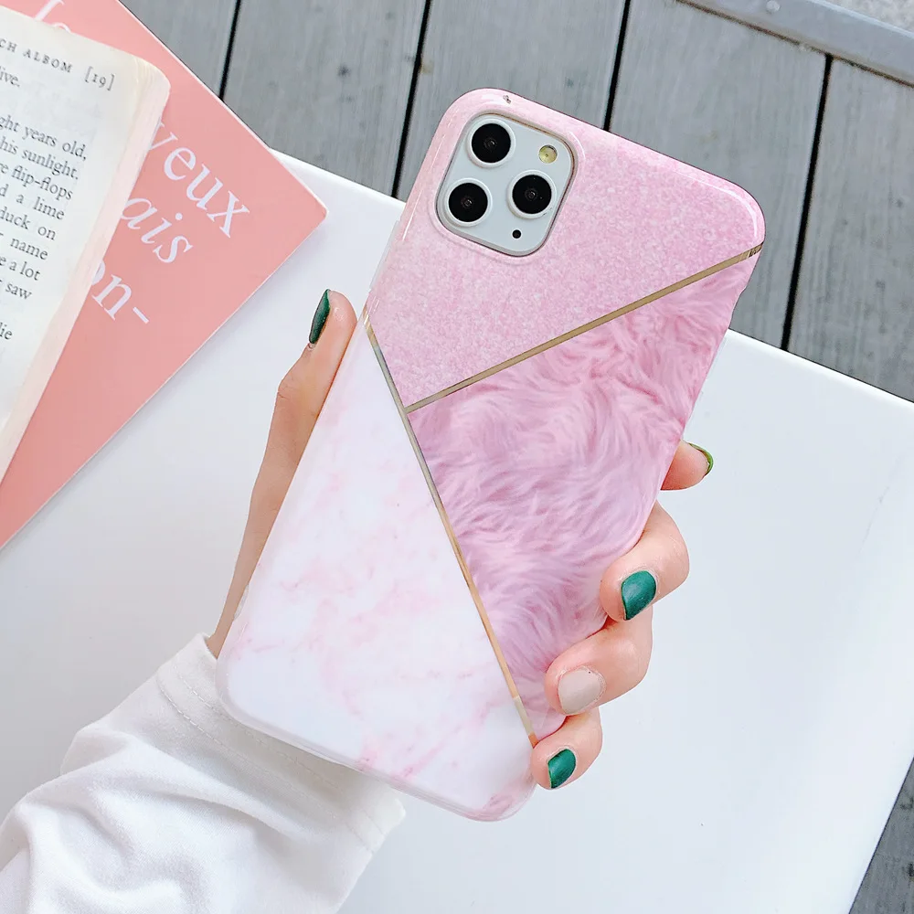 Чехол для телефона с рисунком девушки розовый геометрический мраморный iPhone 11 Pro