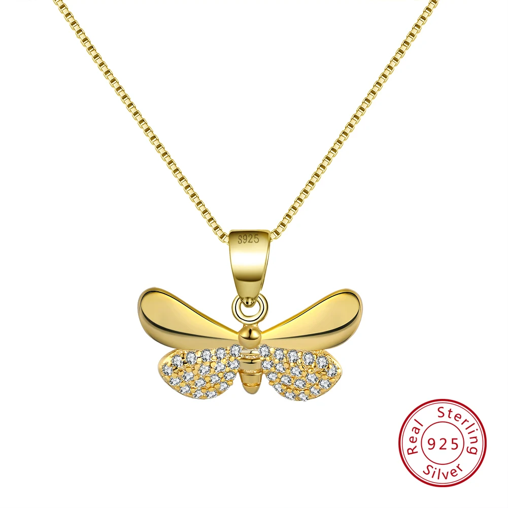 Gold Color ORSA JEWELS, настоящее 925 пробы, серебряные женские ожерелья, серебро, золото, форма бабочки, AAA циркон, Модный кулон, ювелирные изделия SN89 - Цвет камня: Gold Color