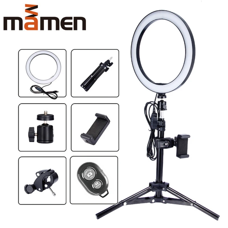 Ring Light Kit MAMEN фотографический Dimmable светодиодный Selfie кольцо свет лампы Youtube видео студия живое потоковое фото красивое кольцо - Цвет: Ring Light Kit