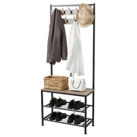 industrial coat rack hall tree entryway shoe bench storage shelf organizer accent furniture with metal frame gray color