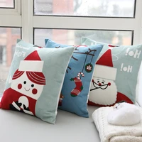 cotton santa embroidery cushion cover snowflake tree elk christmas decoration new year pillows cover home sofa pillowcase