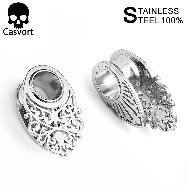 Casvort 2pcs Беруши Тоннели 316L нержавеющая сталь Висячие пирсинг серьги измерительные приборы ювелирные изделия с расширителем для тела пара