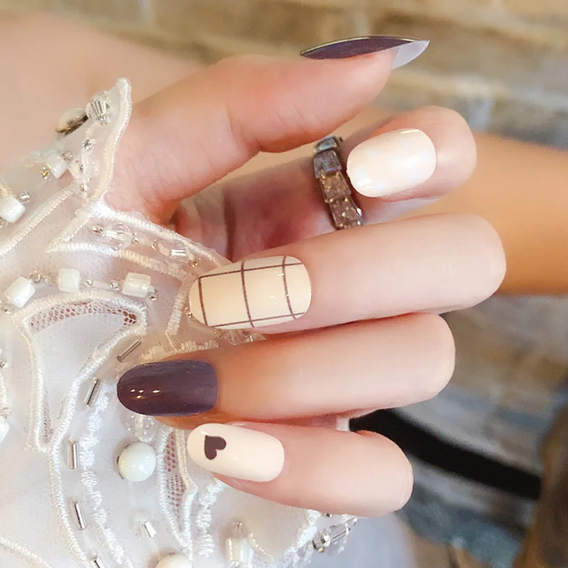 Новые модные длинные круглые накладные ногти с полным покрытием серые белые