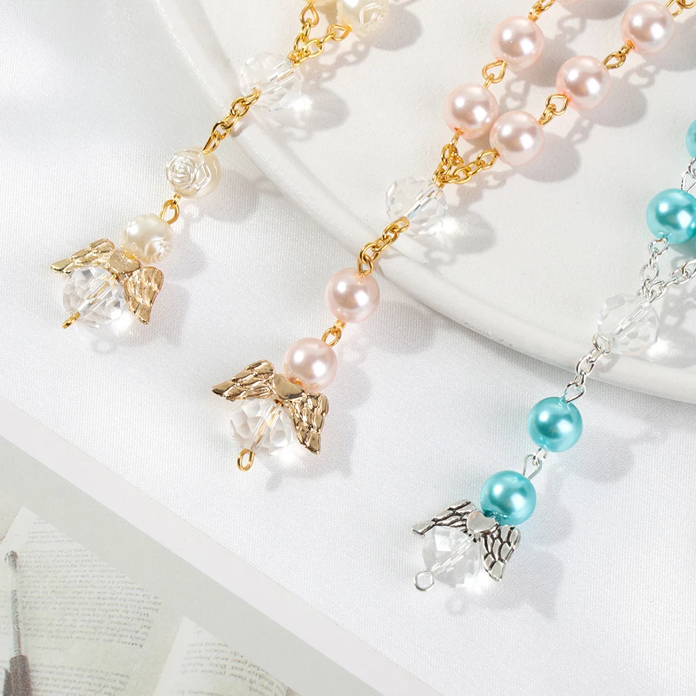 1 шт слоновой кости Цвет подарки на крещение с ангелами мини четки позолоченный