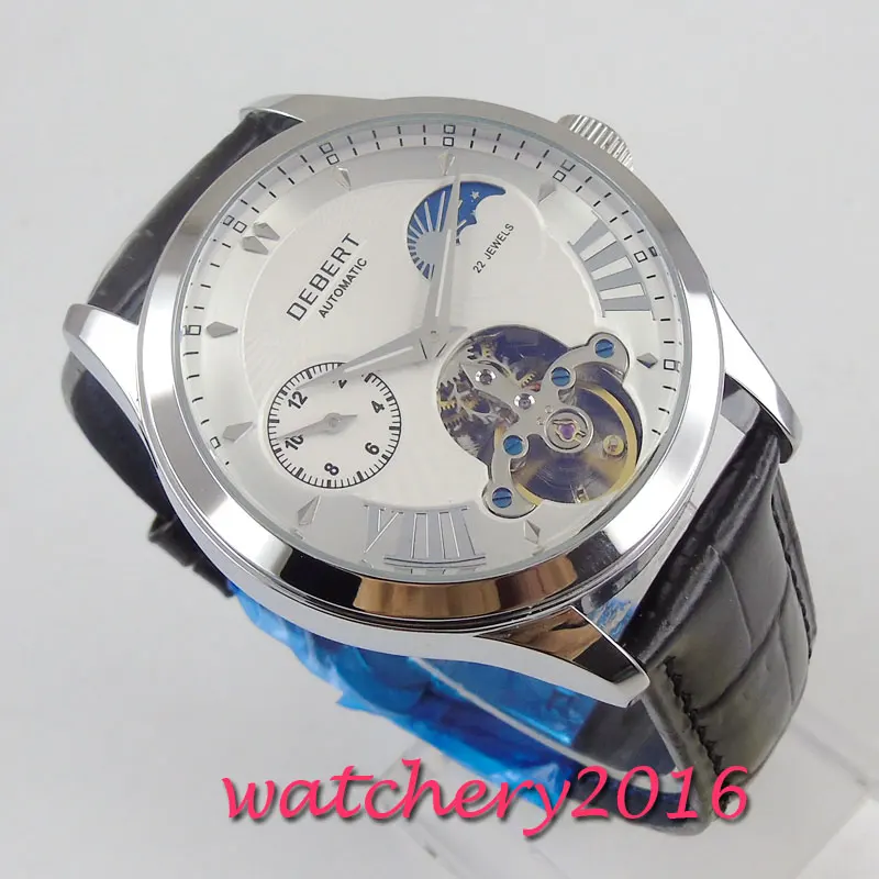 DEBERT watch men white dial stainless steel top brand luxury fashion casual reloj hombre automatic mechanical Relogio Masculino | Наручные