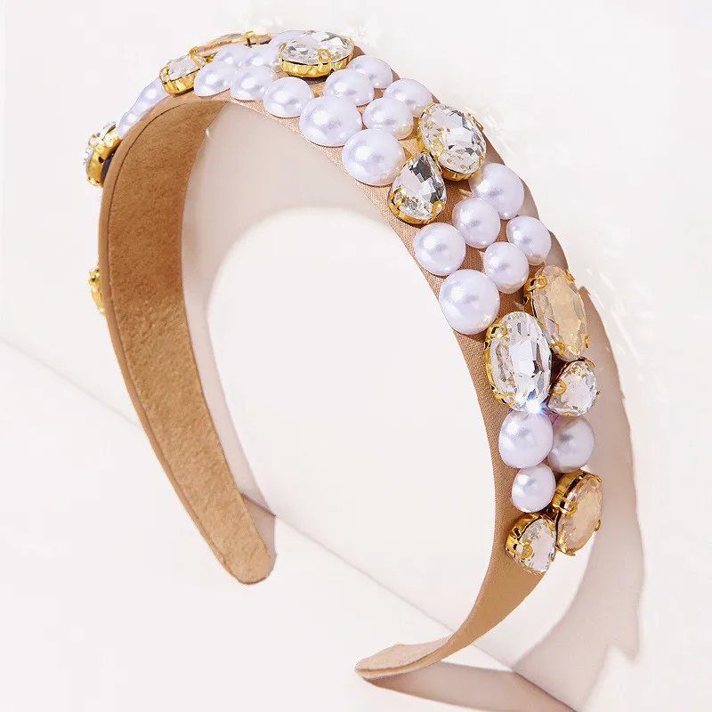 

Fashion Women Handmade Hoop Full Weaving Pearl flower metal Crystal Beads Hair Bands Accessories For Girls Headwear jewelry