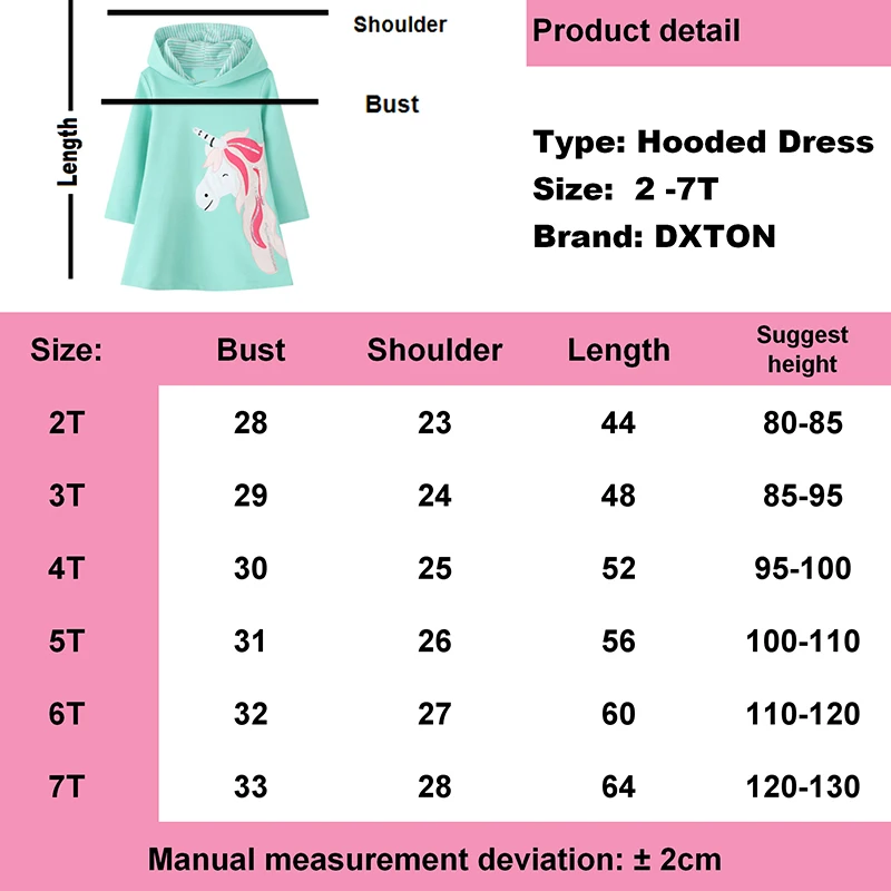 

DXTON Hooded Dresses For Girls Unicorn Girls Dress Winter Children Hoodied Dress Long Sleeve Toddler Cotton Casual Wear Clothing