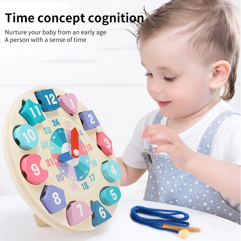 

Kids Clock Shaped Puzzles Cartoon Animal Montessori Toys Beading Jigsaw Multifunction Wooden Puzzles Kids Educational Toys Gift