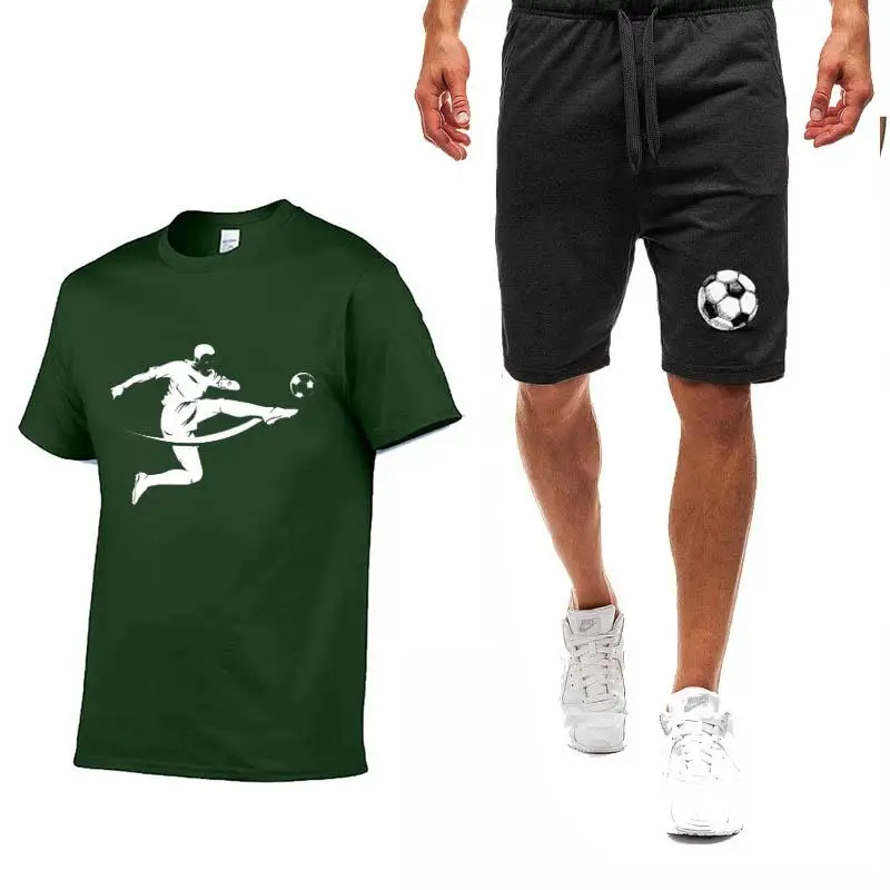 

Summer Popular Solid Cotton T-Shirt + Sports Pants High Quality Pure Cotton T-Shirt Running Suits Printed Football Casual Pants