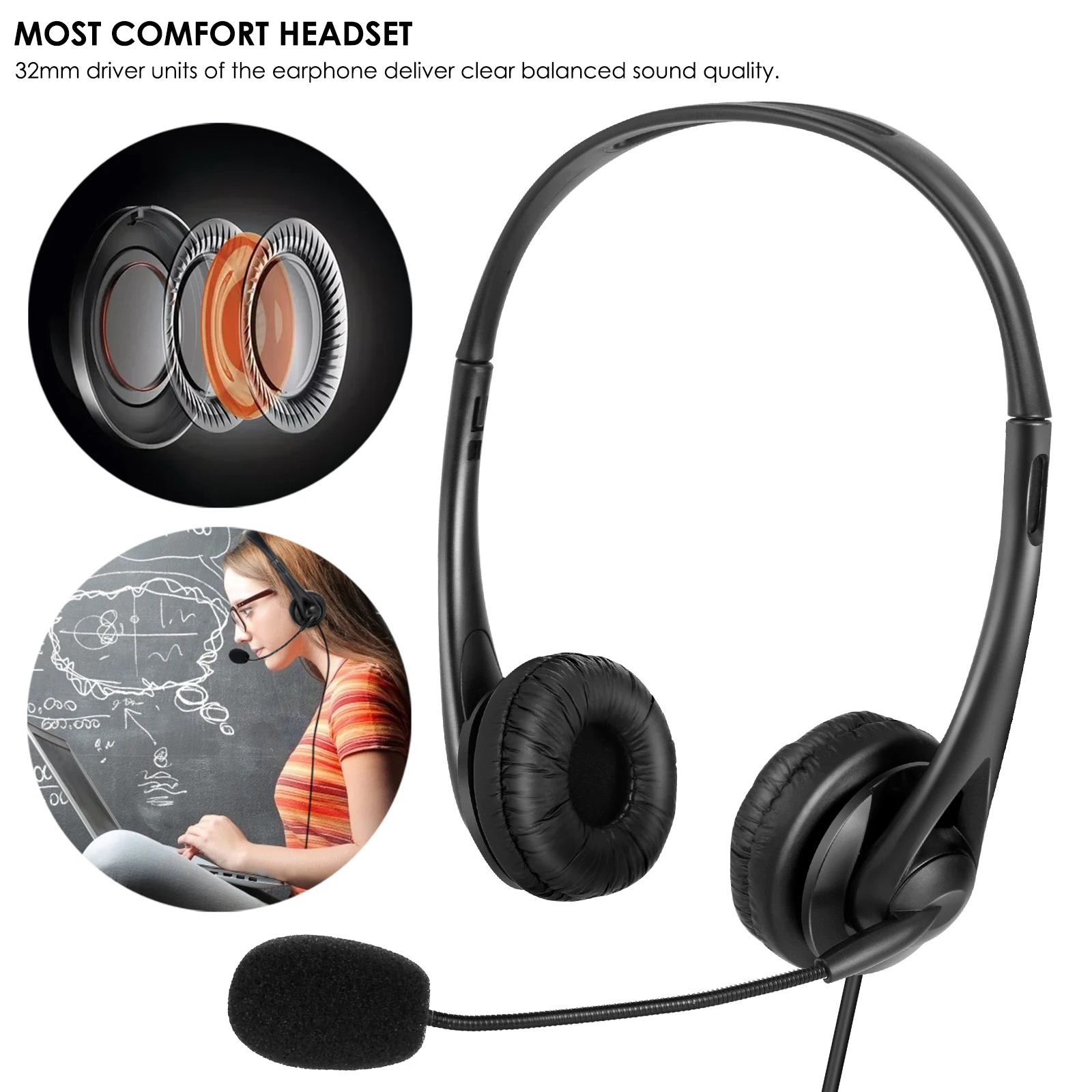 

Wired Headset Headphone With Mic 3.5mm USB Plug Over-Ear Headphones Black Surround Sound Gaming Headphone For PC Mobile Phone