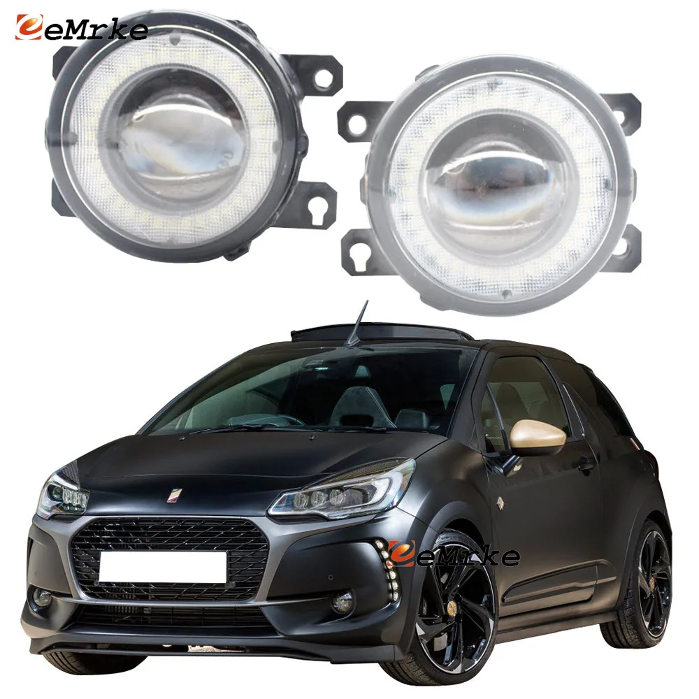 

2x Car Lens LED Fog Lights Angel Eye DRL Daytime Running Light Lamp for Citroen DS3 2016 2017 2018 2019