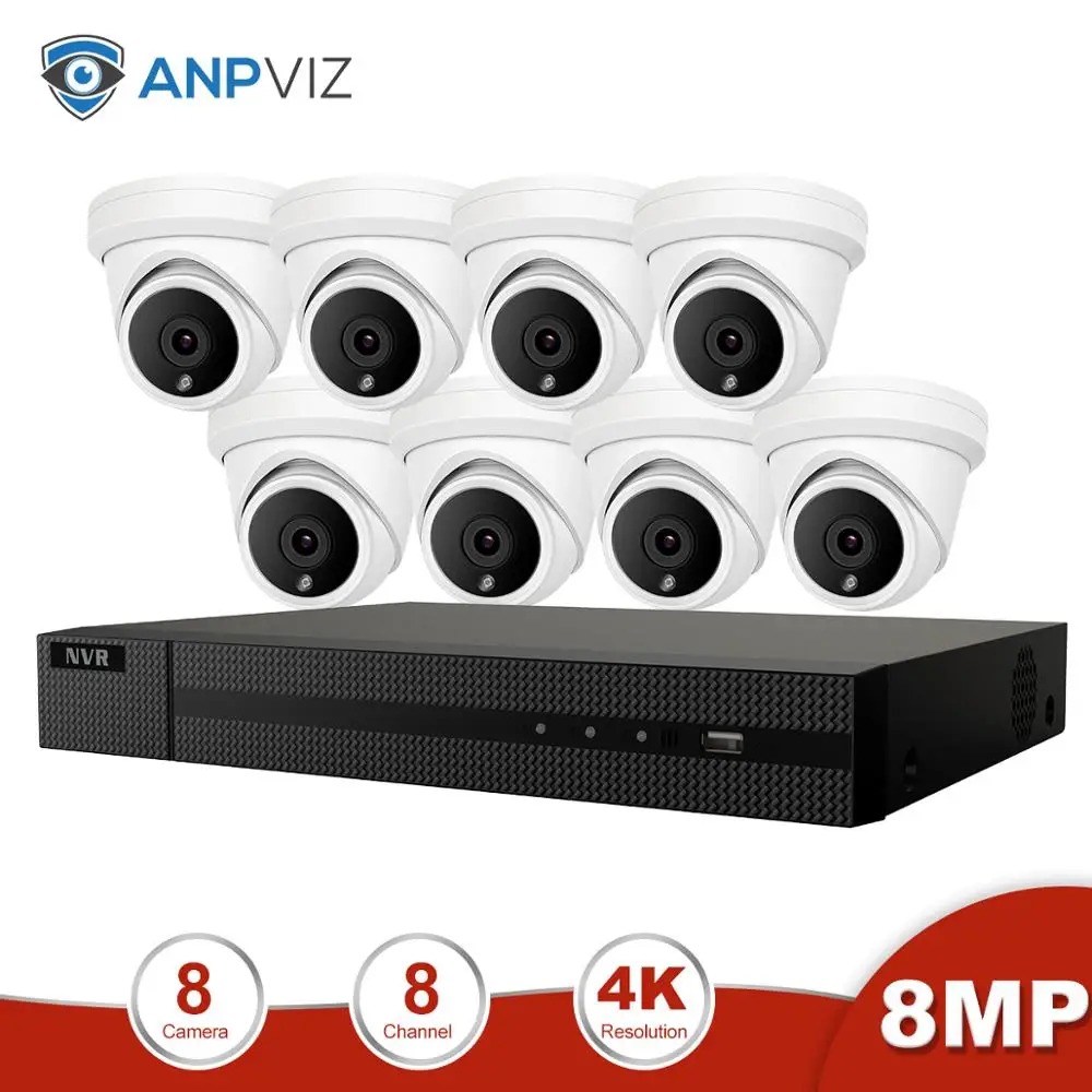 Anpviz 8CH 4K NVR 8MP купольная POE ip-камера для дома/улицы ONVIF H.265 системы безопасности комплект CCTV видеонаблюдения Комплекты NVR