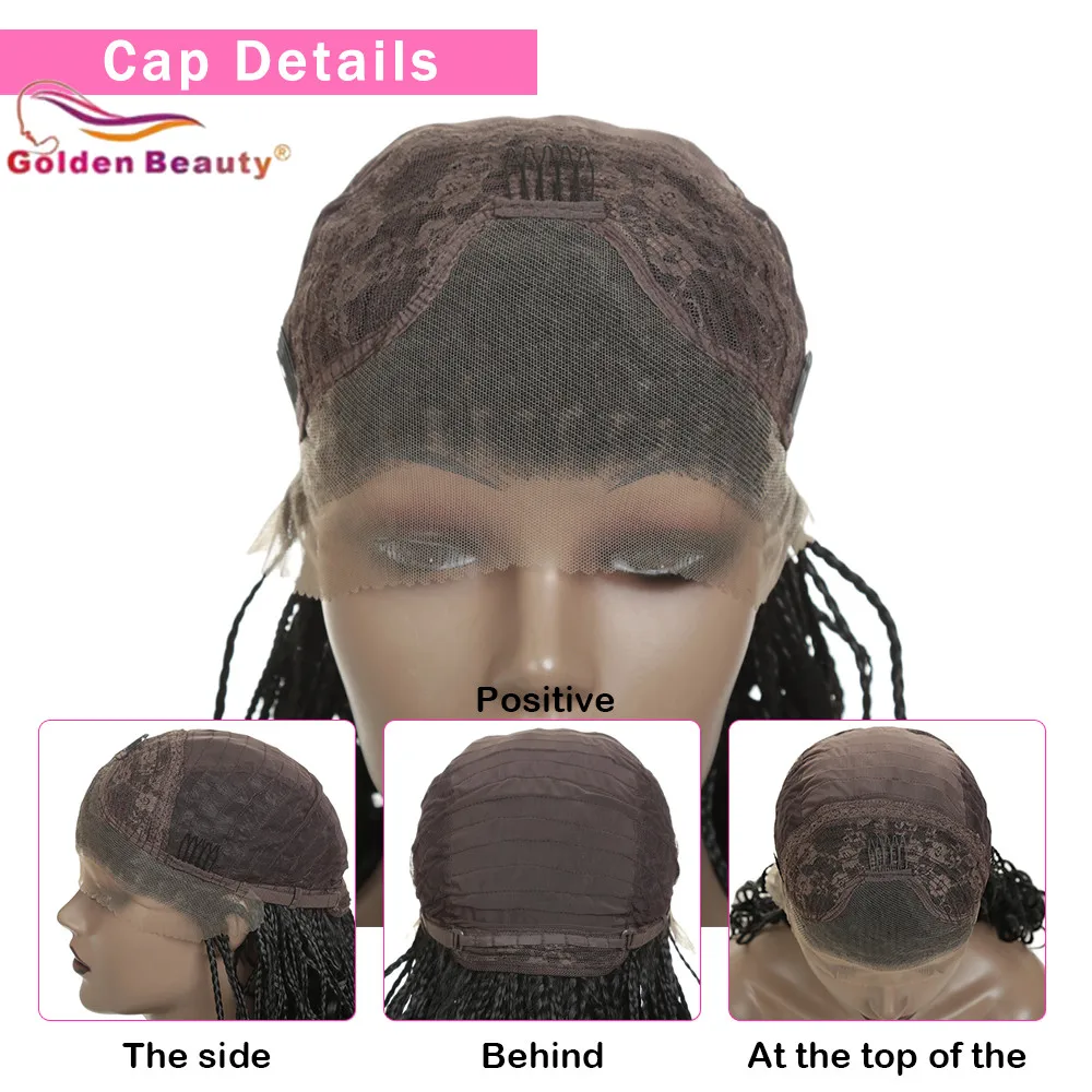 

20inch Black Braided Curly Wig For Women Synthetic Hair Extension Lace Front Wig Braiding Wig Heat Resisant Fiber Golden Beauty