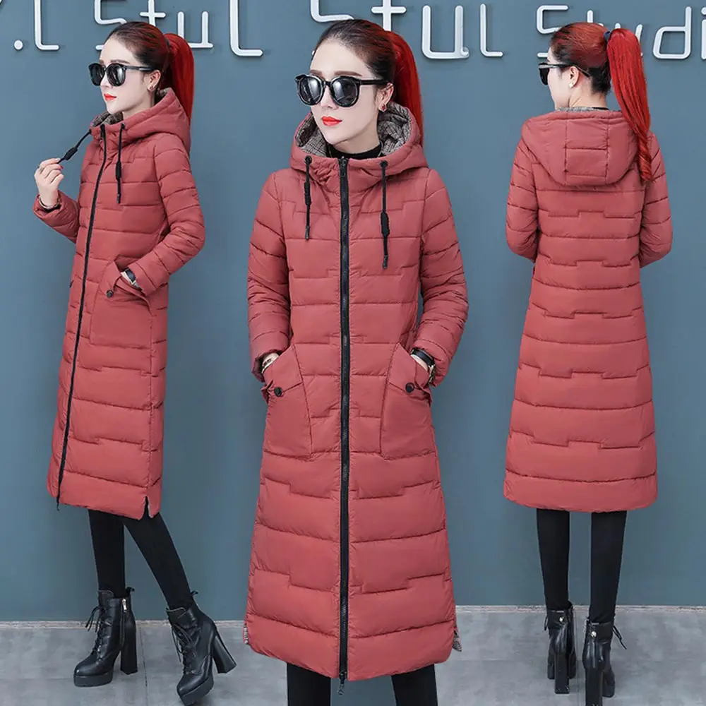 Кораллово-Красный PinkyIsBlack новая зимняя Двусторонняя одежда длинная теплая Утепленная зимняя куртка для женщин с капюшоном верхняя одежда из хлопка для женщин зимнее пальто - Цвет: Кораллово-Красный