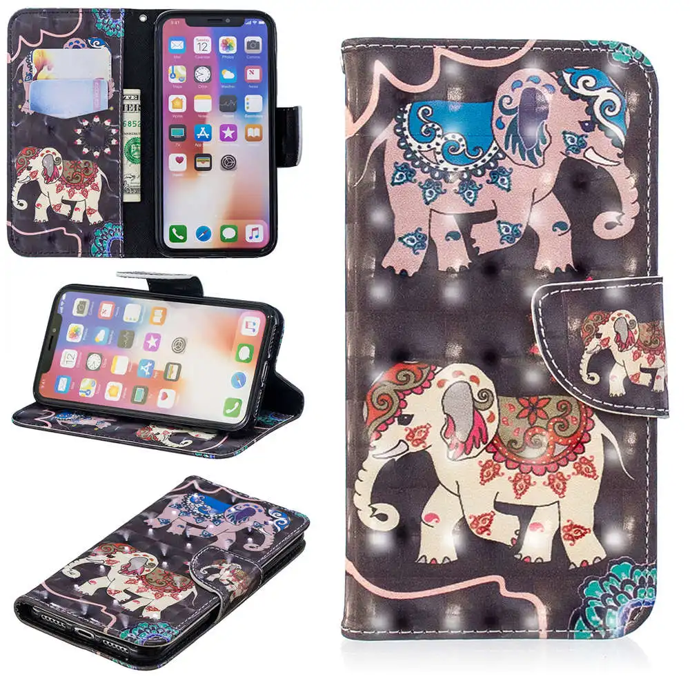 3D чехол-книжка для iphone XS 11 Pro Max, кожаный чехол-книжка для iphone XS Max XR X 7 8 6 6S Plus, чехол для телефона с отделением для карт - Цвет: 7