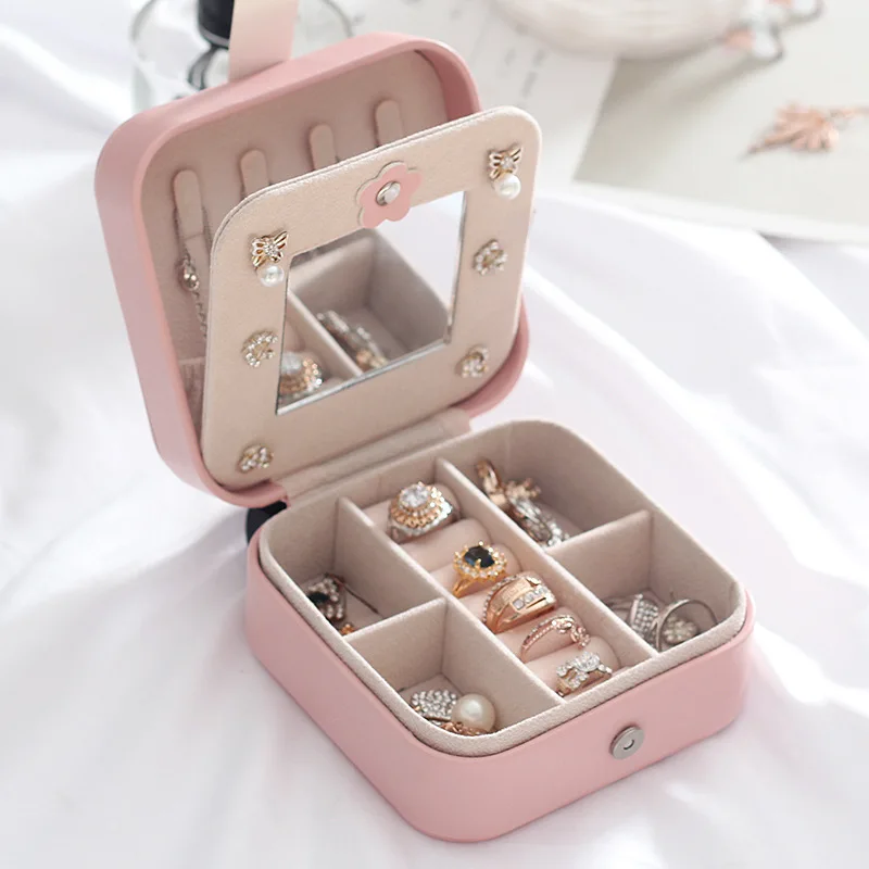 

Jewelry Box PU Necklace Ring Earring Earrings Storage Travel Portable Pack Large Capacity Korean Simple INS Style