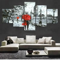 modern abstrac couple walking down the street poster and print on canvas wall art painting plant pictures 5pcs set home decor