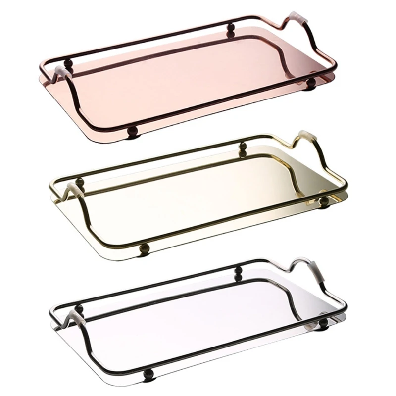 

Nordic Rectangular Stainless Steel Mirror Tray with Handles Coffee Serving Tray